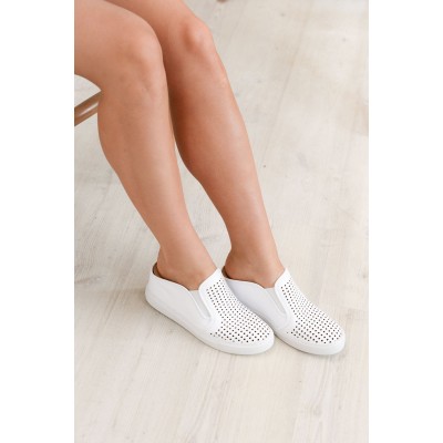 Sally-Ann White Leather Wedge Mule