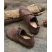 Khaki Genuine Leather Flat Shoes For Women Lace Up Splicing Flat Shoes