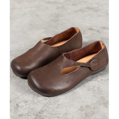 Women Chocolate Flat Shoes For Women Cowhide Leather