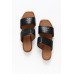 Sally Black Leather Woven Slide