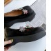 Coffee Flat Feet Shoes Platform Cowhide Leather Unique Floral Flat Shoes