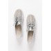 Sky Silver Leather Diamante Sneaker