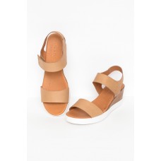 Emmanuel Camel Leather Wedge Sandal