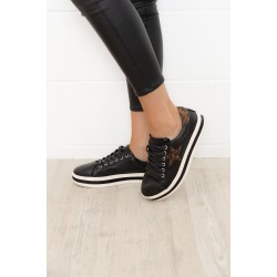 Pixie Star Black Leopard Leather Sneaker